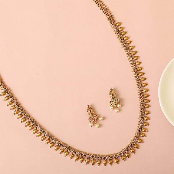 Gold Plated Sunita Long Necklace Set with Floral & Peacock Design - Jewelry Set - Rajputtrade