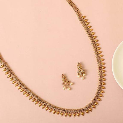 Gold Plated Sunita Long Necklace Set with Floral & Peacock Design - Jewelry Set - Rajputtrade