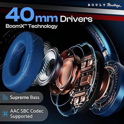 Boult X Mustang Newly Launched Q Over Ear Bluetooth Headphones with 70H Playtime, 40mm Bass Drivers, Zen™ ENC Mic, Type-C Fast Charging (Blue) - Rajputtrade