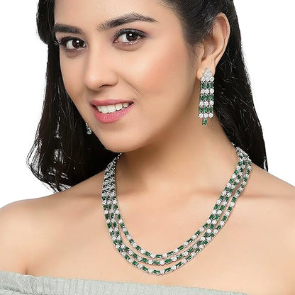 Necklace With Earrings Jewellery Set For Girls and Women (Green) - Rajputtrade