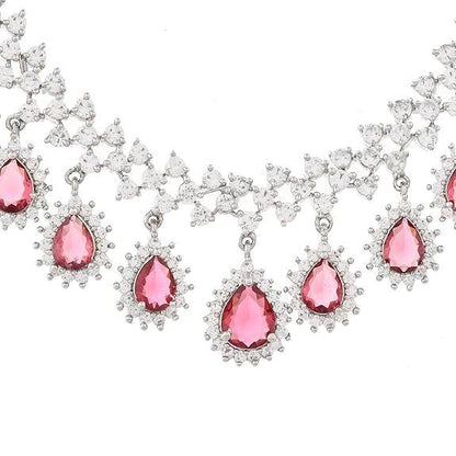 Dazzling Red American Diamond Necklace Set For Women - Rajputtrade