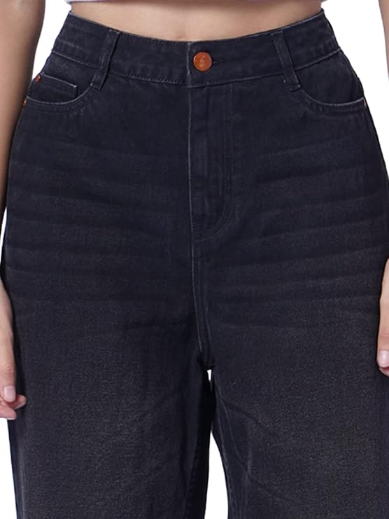 Women's Loose Fit Jeans, Black (Size 33) - Rajputtrade