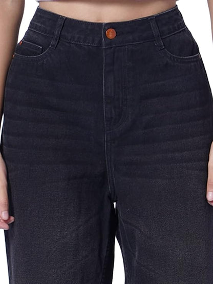 Women's Loose Fit Jeans, Black (Size 33) - Rajputtrade