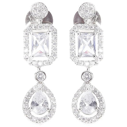 Silver Toned American Diamond Studded Jewellery Set for Women (Silver) - Rajputtrade