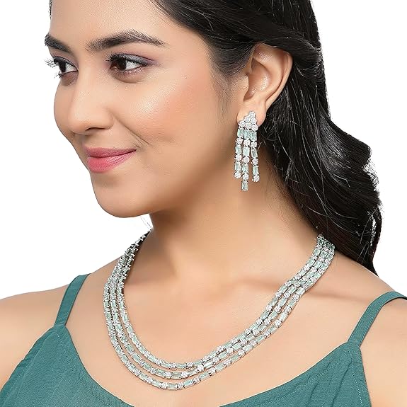 Necklace With Earrings Jewellery Set For Girls and Women (Sea Green) - Rajputtrade