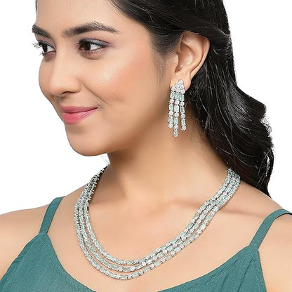 Necklace With Earrings Jewellery Set For Girls and Women (Sea Green) - Rajputtrade