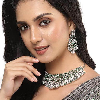 Choker Necklace with Earrings Jewellery Set with Girls and Women (Green) - Rajputtrade