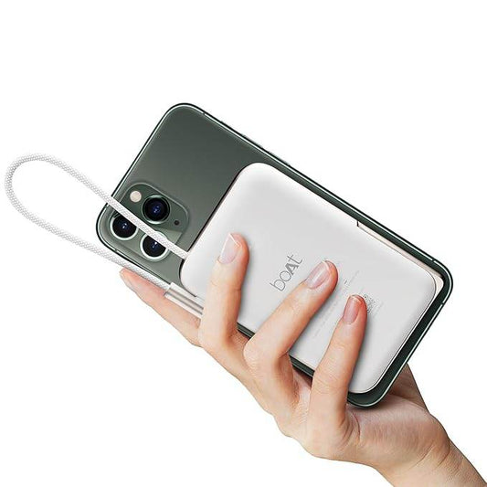 boAt Energyshroom PB330 MagnaCharge 10000 mAh Magnetic Wireless Power Bank w/ 15W Wireless Charging, Charge(White) - Rajputtrade