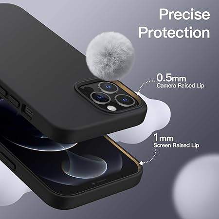 iPhone 12 Pro Max 6.7 inch, Shockproof Slim Back Cover Liquid Silicone Case - Black