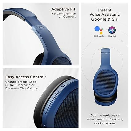 boAt Rockerz 460 Wireless Over Ear Headphones W/Up to 30Hrs Playtime, 40Mm Drivers (Blue)