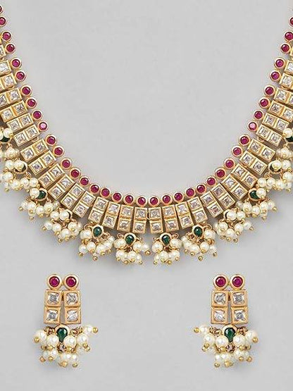 24K Gold-Plated Handcrafted Artificial Lotus Motif Jewelry Set with Earrings For Women and Girls - Rajputtrade