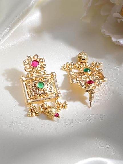 24K Gold Plated Stylish Handcrafted Stone-Studded with Earrings for Women & Girls - Rajputtrade