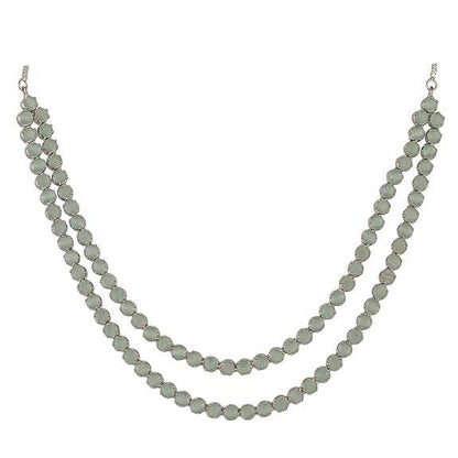 Cubic Zirconia Dual Strand Necklace Jewellery Set With Dangler Earrrings For Women/Girls (Mint Green) - Rajputtrade