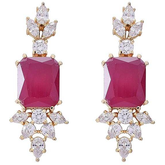 Gold Plated Traditional Fashion Jewellery Red Ruby Necklace Set Pendant with Earring for Women/Girls (Red-Gold) - Rajputtrade