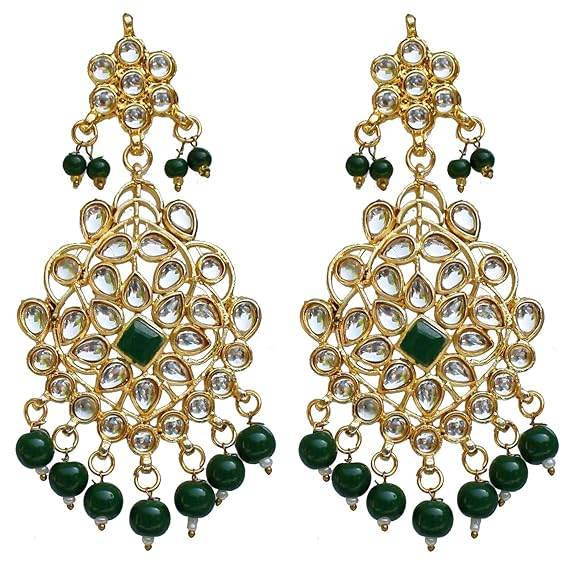 Green Gold Plated Kundan Bridal Necklace Set for Women (Green) - Rajputtrade
