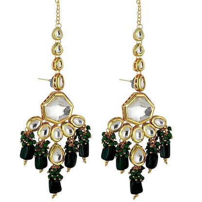Back Meenakari 18k Gold Plated Green Color Tika Earring Combo Uncut Big Faux Kundan Choker Necklace Set - Rajputtrade