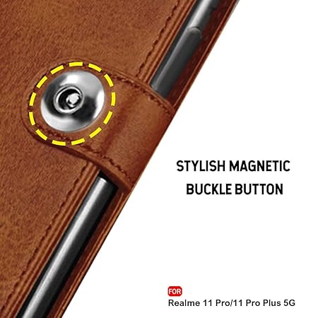 Realme 11 / 11 Plus/Narzo 60 Pro 5G | Genuine Leather Finish (Flip Brown)