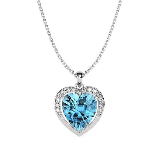 925 Sterling Silver Sky Blue Heart Pendant Earring Chain Jewellery Set | Rhodium Plated, Swiss Zirconia | Gift for Women & Girls - Rajputtrade