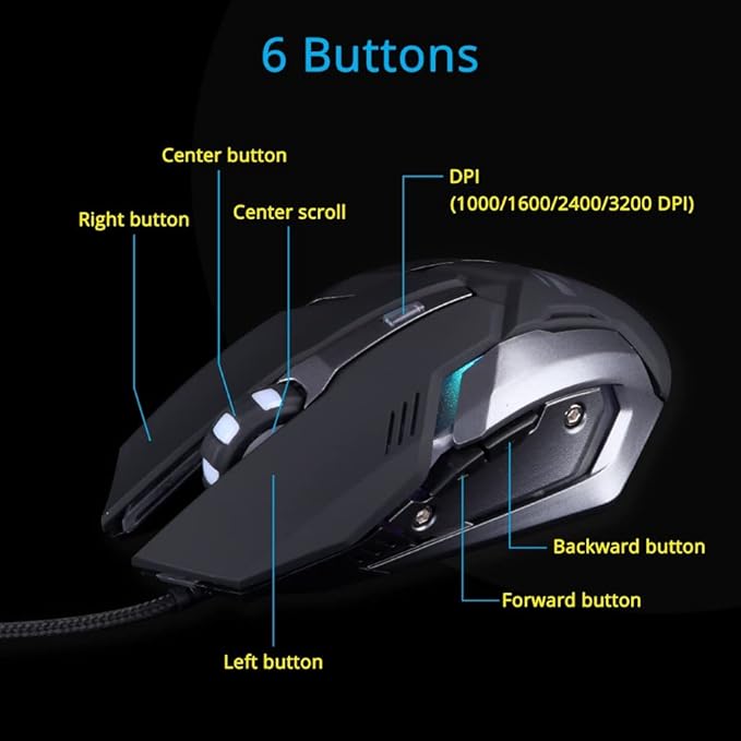 Zebronics Transformer Gaming Keyboard and Mouse Combo,Braided Cable,Durable Al body,Multimedia keys and Gaming Mouse with 6 Buttons, Multi-Color LED Lights, High-Resolution Sensor with 3200 DPI(Black) - Rajputtrade