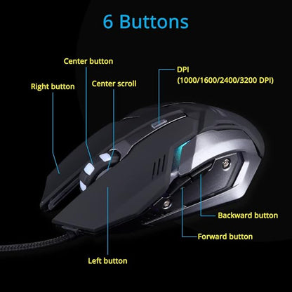Zebronics Transformer Gaming Keyboard and Mouse Combo,Braided Cable,Durable Al body,Multimedia keys and Gaming Mouse with 6 Buttons, Multi-Color LED Lights, High-Resolution Sensor with 3200 DPI(Black) - Rajputtrade