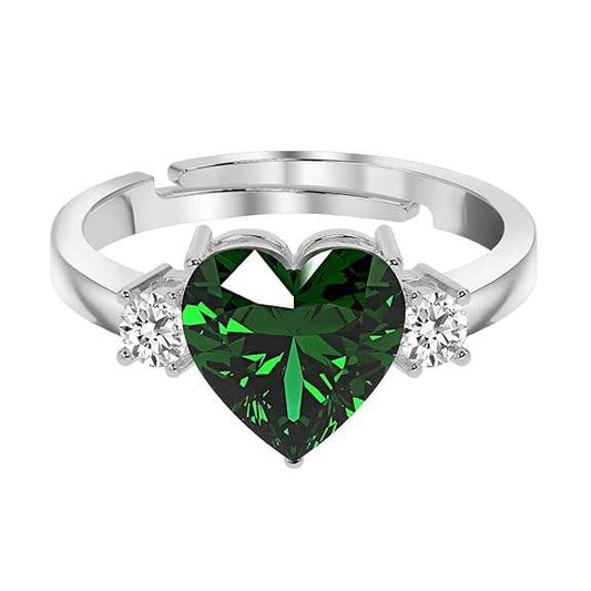 925 Sterling Silver Heart Stone Ring with Adjustable Band | Gift for Women Wife Girls - Rajputtrade