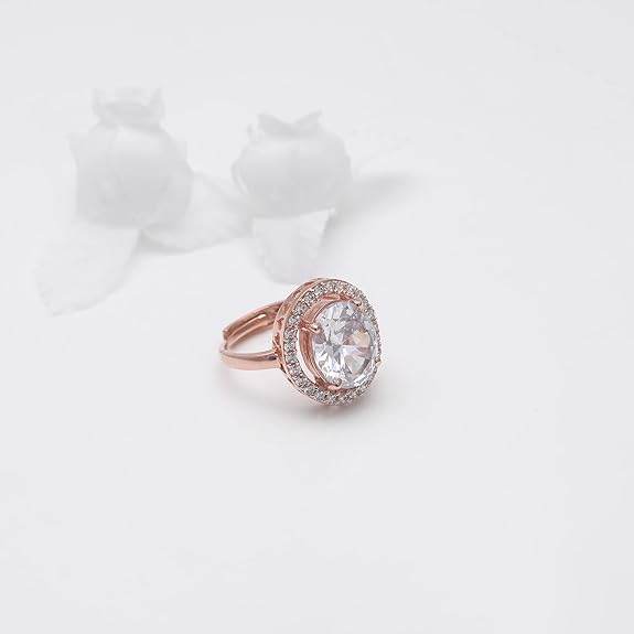 925 Silver Rose Gold Anushka Sharma Solitaire Ring, Adjustable | Gifts for Girlfriend - Rajputtrade