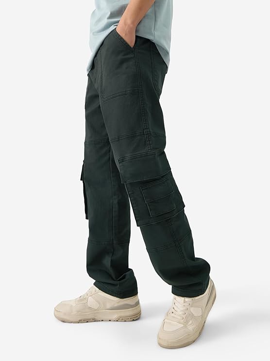 The Souled Store Solids: Men and Boys Straight Fit Cotton Blend Cargo Jeans - Rajputtrade