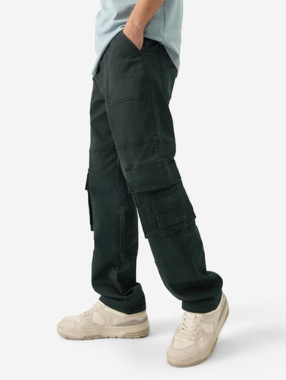 The Souled Store Solids: Men and Boys Straight Fit Cotton Blend Cargo Jeans - Rajputtrade