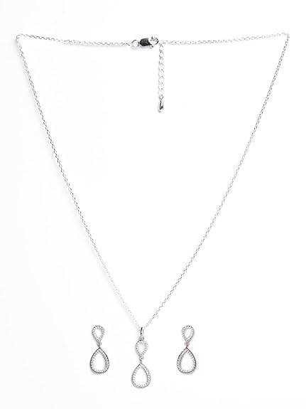 925 Sterling Silver Serenity Pendant Earrings Chain Necklace Jewellery Set | Platinum Plated, Swiss Zirconia | Gift for Women and Girls - Rajputtrade