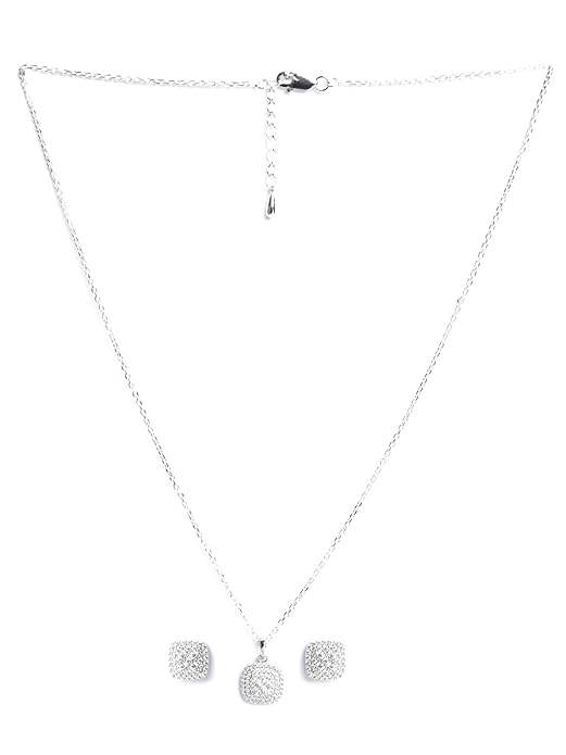 925 Sterling Silver Queen of Diamonds Pendant Earrings Chain Necklace Jewellery Set | Platinum Plated, Swiss Zirconia | Gift for Women and Girls - Rajputtrade