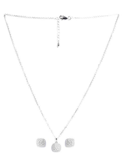 925 Sterling Silver Queen of Diamonds Pendant Earrings Chain Necklace Jewellery Set | Platinum Plated, Swiss Zirconia | Gift for Women and Girls - Rajputtrade