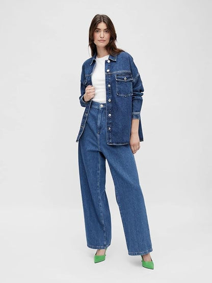 Women's Loose Jeans, Medium Blue Denim (Size L) - Rajputtrade