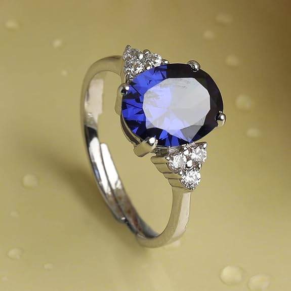 925 Sterling Silver Oval Stone Ring with Adjustable Band | Gift for Women Wife Girls - Rajputtrade