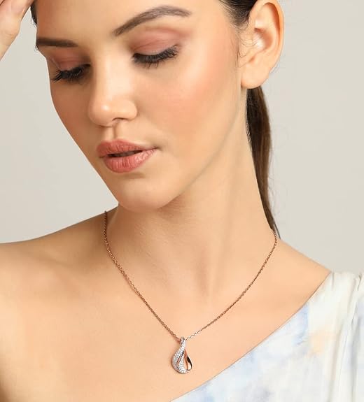 925 Sterling Silver Agda Pendant Earring Chain Jewellery Set | Rose Gold Rhodium Plated, Swiss Zirconia | Gift for Women & Girls