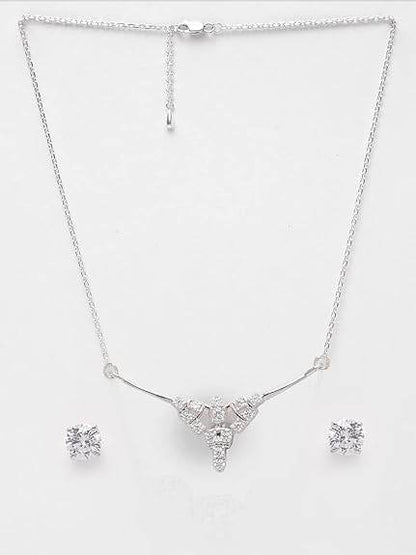 925 Sterling Silver Alice Pendant Earring Chain Jewellery Set | Platinum Plated, Swiss Zirconia | Gift for Women & Girls - Rajputtrade