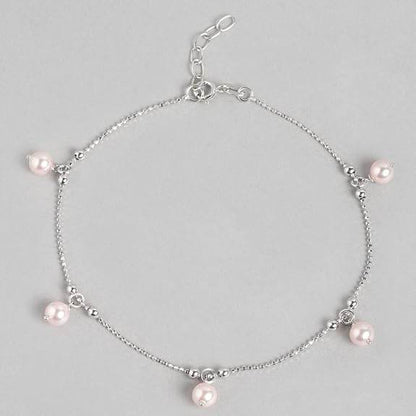 925 Sterling Silver Cubic Zirconia Heart Rose Gold Plating Chain Anklet (Single) | Gift for Women & Girls | - Rajputtrade