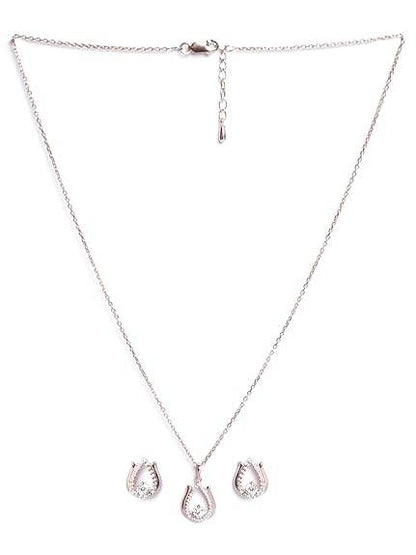 925 Sterling Silver Lotus Pendant Earrings Chain Necklace Jewellery Set | Rose Gold Plated, Swiss Zirconia | Gift for Women and Girls - Rajputtrade