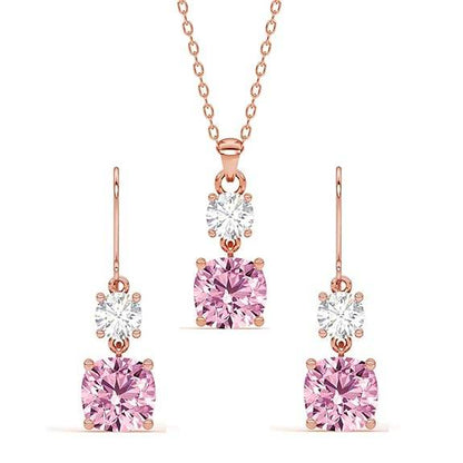 925 Sterling Silver Rosa Pendant Earring Chain Jewellery Set | Rose Gold Plated, Swiss Zirconia | Gift for Women & Girls - Rajputtrade