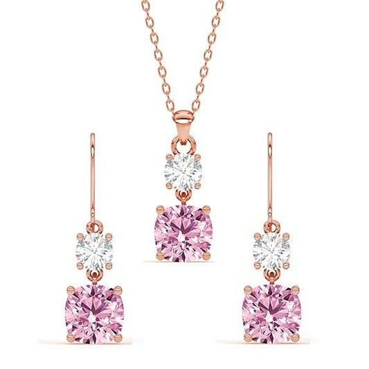 925 Sterling Silver Rosa Pendant Earring Chain Jewellery Set | Rose Gold Plated, Swiss Zirconia | Gift for Women & Girls - Rajputtrade