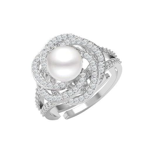 Pure 925 Sterling Silver Capree Real Pearl Size Adjustable Finger Ring | Gift for Women and Girls - Rajputtrade