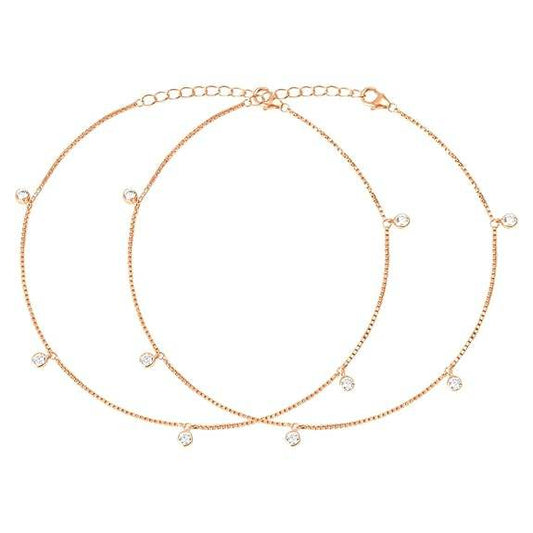 925 Sterling Silver Rose Gold Plated Anklet Pair for Women | Gift for Women & Girls | - Rajputtrade