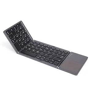 BITECHKART Foldable Bluetooth Keyboard, Pocket Size Portable Mini BT Wireless Keyboard with Touchpad for Android, Windows, PC, Tablet, with Rechargeable Li-ion Battery_20 x 10 x 3 cm Grey - Rajputtrade