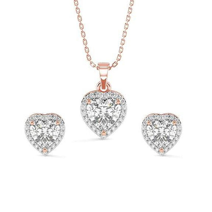925 Sterling Silver Heart Solitaire Pendant Earring Chain Jewellery Set | Rose Gold Rhodium Plated, Swiss Zirconia | Gift for Women & Girls - Rajputtrade