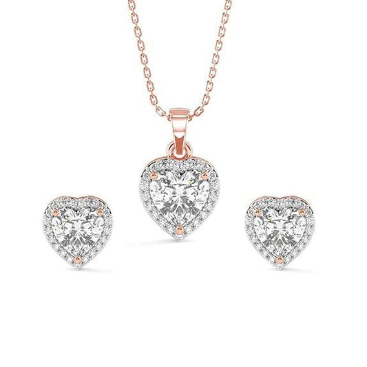 925 Sterling Silver Heart Solitaire Pendant Earring Chain Jewellery Set | Rose Gold Rhodium Plated, Swiss Zirconia | Gift for Women & Girls - Rajputtrade