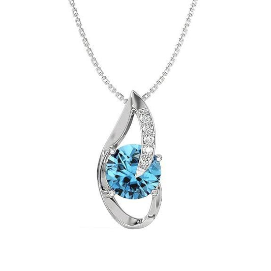 925 Sterling Silver Sky Blue Eye Pendant with Chain Necklace | Rhodium Plated, Swiss Zirconia | Gift for Women & Girls - Rajputtrade