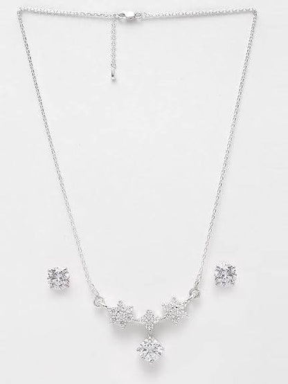 925 Sterling Silver Lily Pendant Earring Chain Jewellery Set | Platinum Plated, Swiss Zirconia | Gift for Women & Girls - Rajputtrade