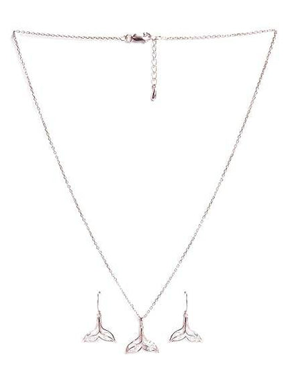 925 Sterling Silver Whale Tail Pendant Earrings Chain Necklace Jewellery Set | Rose Gold Plated, Swiss Zirconia |Gift for Women and Girls - Rajputtrade