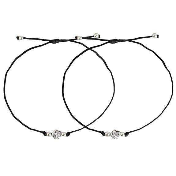 925 Sterling Silver Designer Rhodium Plated Adjustable Thread Anklet (Pair) | Gift for Women & Girls | With Certificate of Authenticity & 925 Hallmark - Rajputtrade