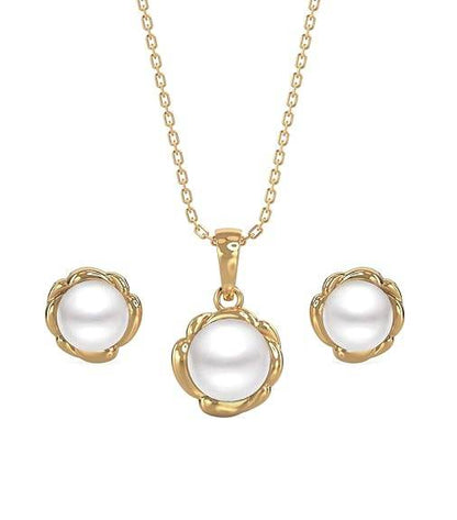 925 Sterling Silver Real Pearl AKI Pendant Earring Chain Jewellery Set | Gold Rhodium Plated |Gift for Women & Girls - Rajputtrade