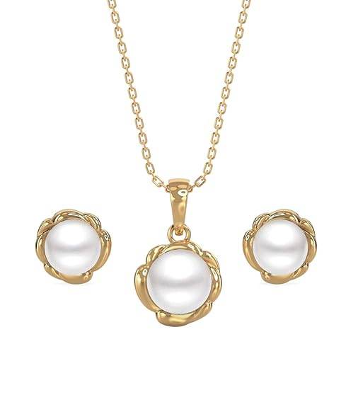 925 Sterling Silver Real Pearl AKI Pendant Earring Chain Jewellery Set | Gold Rhodium Plated |Gift for Women & Girls - Rajputtrade